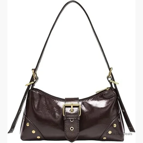 PU Leather Shoulder Bag with Adjustable Strap Studded Vintage Purse - Picture 1 of 6